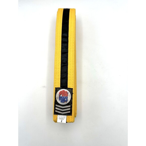 ProForce Double Wrap Solid Karate Martial Arts Belt Yellow/Black Stripe SIZE 2 - Picture 1 of 7
